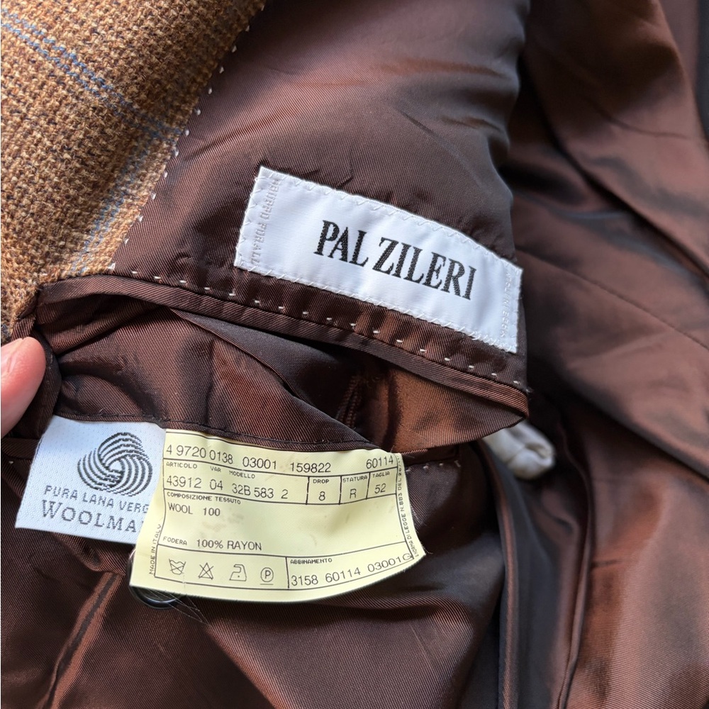 Pal Zileri Brown Wool Sport Coat with Subtle Blue Windowpane